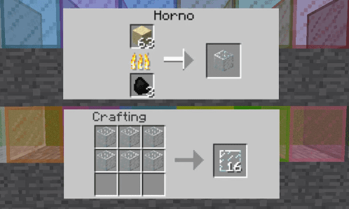 crafteo para hacer cristal en minecraft con bloques de arena y carbon en un horno