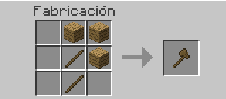 fabricacion de una hacha de madera en minecraft